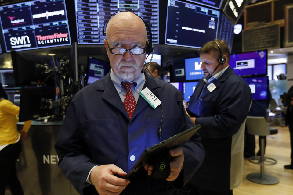 Trader John Doyle works on the floor of the New York Stock Exchange, Thursday, May 30, 2019. Stocks are edging higher in early trading on Wall Street following two days of losses. (AP Photo/Richard Drew)