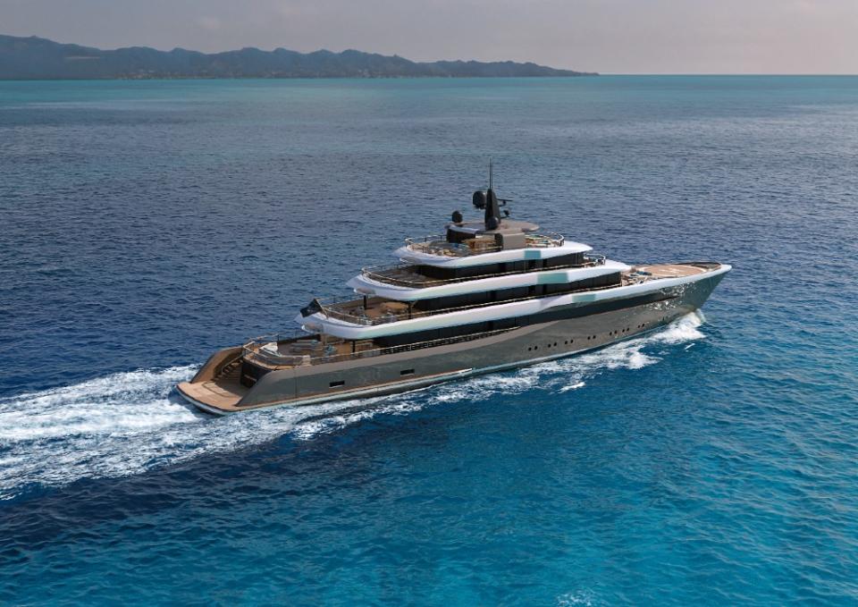 When it comes time to cruise, the vessel’s terraces fold up to create a sleeker profile. - Credit: Courtesy Wider Yachts