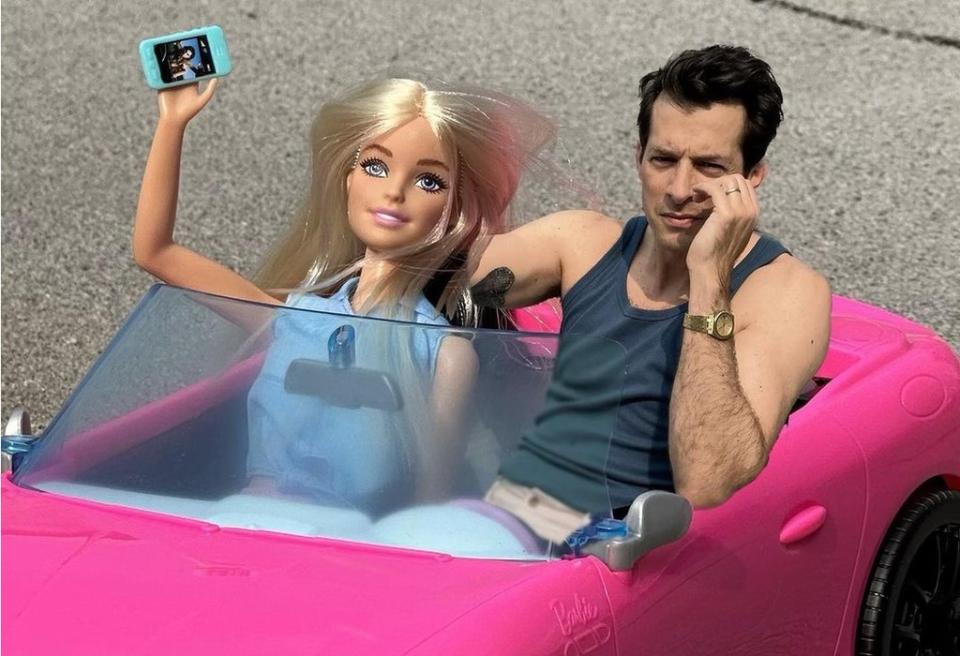 Promotional photo showing Mark Ronson photoshopped into Barbie's car