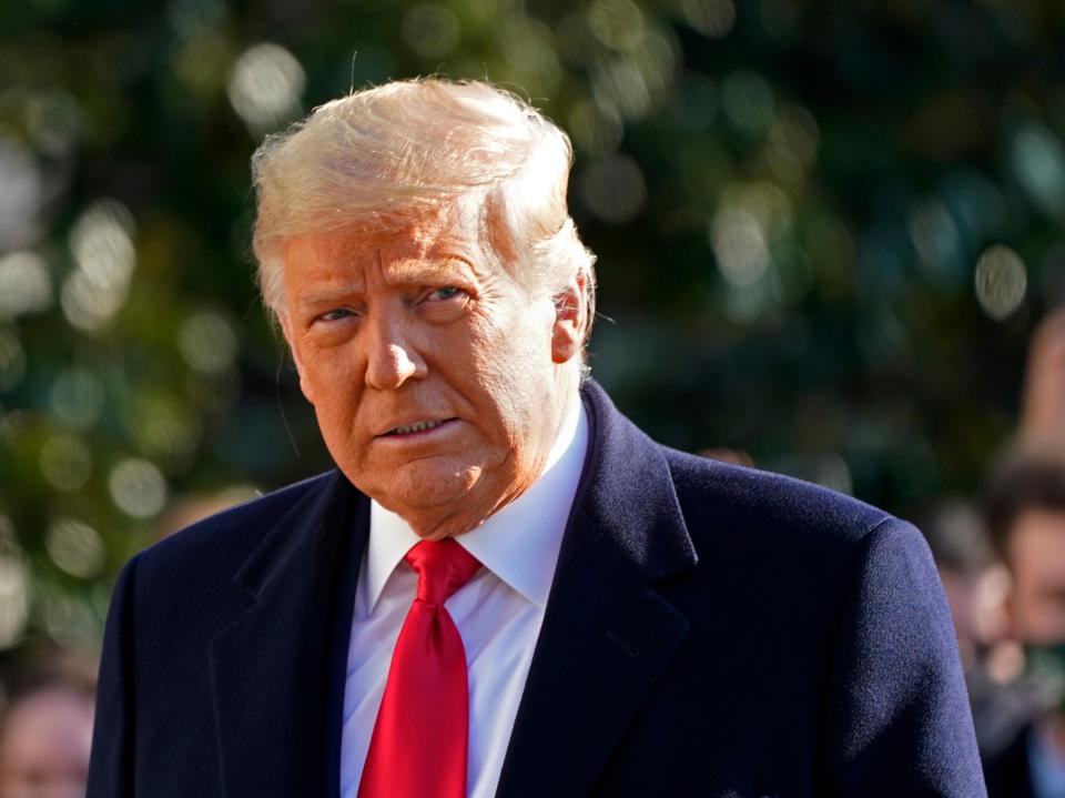 <p>Donald Trump walks to board Marine One on the South Lawn of the White House  in Washington on 12 January 2021</p> (AP)