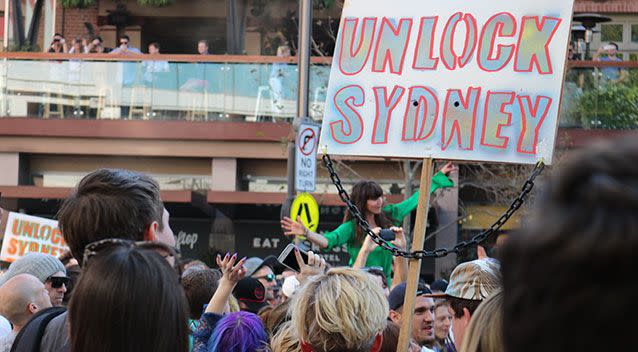 The 'Reclaim the Streets' protest went from Hyde Park and danced away in Kings Cross during one of many protests. Source: Nicholas McCallum