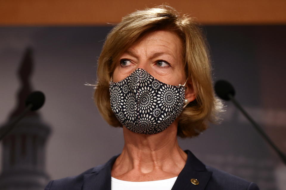 Senator Tammy Baldwin attends a news conference on Capitol Hill in Washington, U.S., November 10, 2020. REUTERS/Hannah McKay