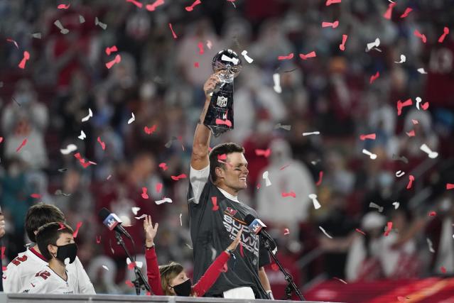 Yahoo Sports - Tom Brady takes home his fifth Super Bowl MVP award Trophy  #SBLV 