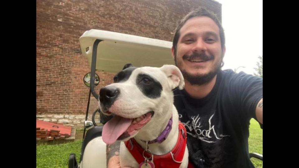 Michael McCarthy, 29, attended ABM Ministries’ Lighthouse Christian Academy from August 2010 to August 2012. He’s pictured above with his dog, a pit bull mix, named Betty White.