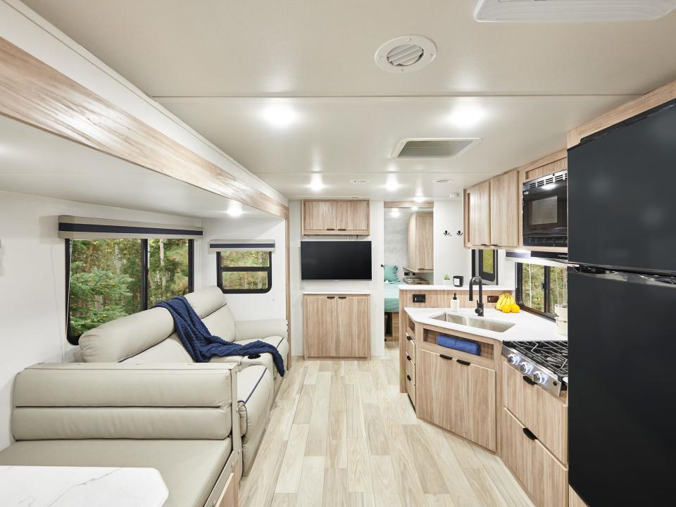 Kitchen and couch inside Winnebago's new Access RV