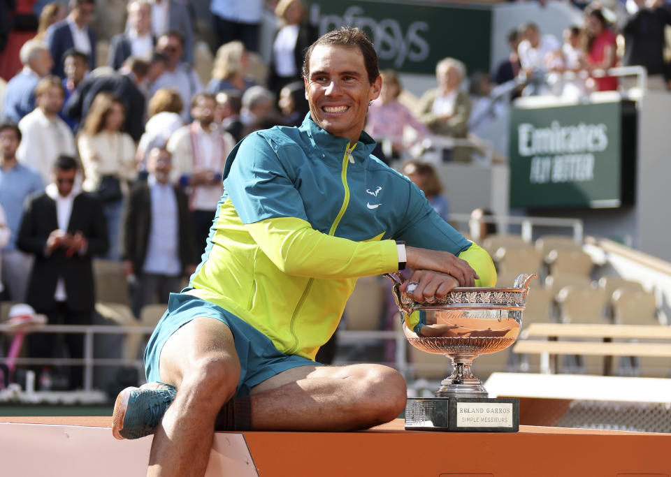 Rafa Nadal, pictured here during the trophy presentation after winning the French Open.