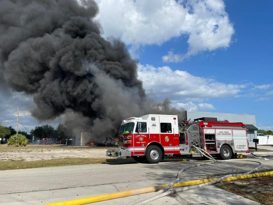 Cape Coral firefighters battled a blaze at MTS Construction, 213 SW 3rd Avenue, Cape Coral, on Monday, April 29, 2024.