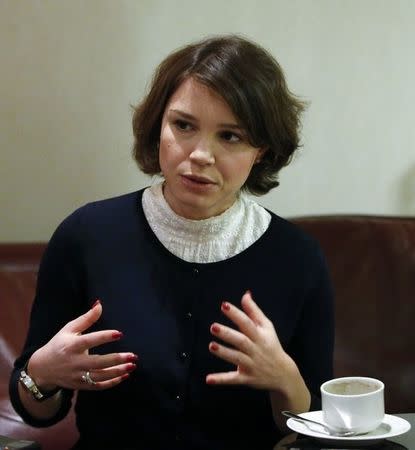 Zhanna Nemtsova, daughter of slain opposition leader Boris Nemtsov, gestures during an interview with Reuters in Berlin, Germany, November 25, 2015. REUTERS/Fabrizio Bensch