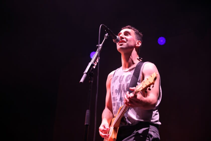 Los Angeles, CA - June 29: Jack Antonoff performs on stage with the Bleachers during a concert at The Kia Forum on Wednesday, June 29, 2022 in Los Angeles, CA.(Dania Maxwell / Los Angeles Times)