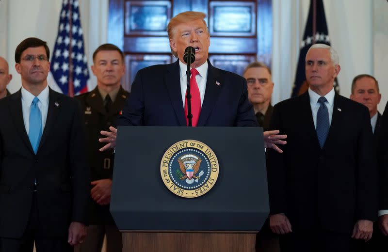 U.S. President Trump delivers statement about Iran at the White House in Washington