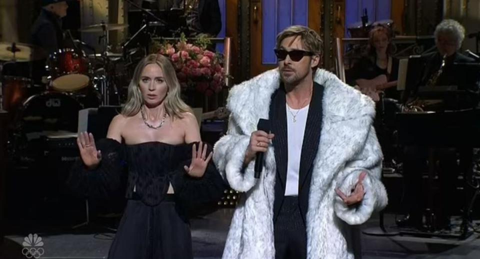 Emily Blunt interrupted Ryan Gosling’s song before joining in herself (NBC)