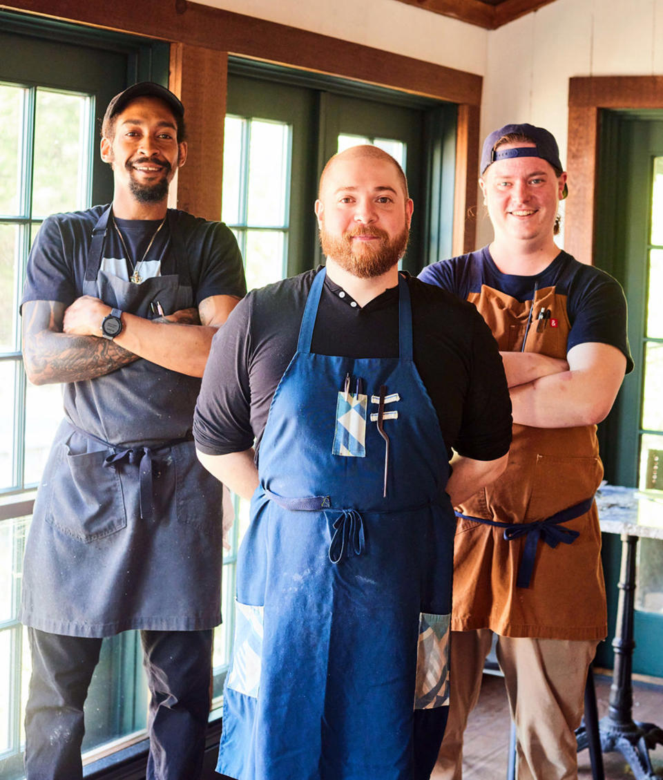 The kitchen staff at Tabla, in Tannersville, New York. From left: Junior Taylor, Zack Shornick and Mike Woodard. (Courtesy Montgomery Sheridan)