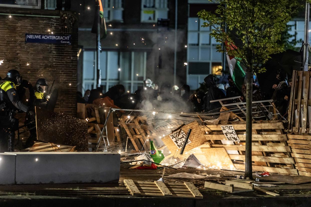 Police clear a pro-Palestinian protest at the campus of the University of Amsterdam (EPA)