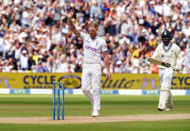 Ben Stokes celebrates the wicket of Ravindra Jadeja