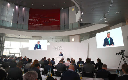 Audi CEO Rupert Stadler speaks during the company's annual news conference in Ingolstadt, Germany March 15, 2018. REUTERS/Michael Dalder