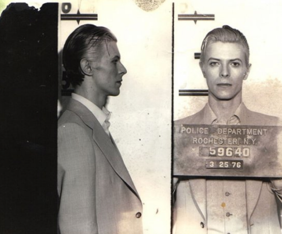 Bowie's iconic mugshot.