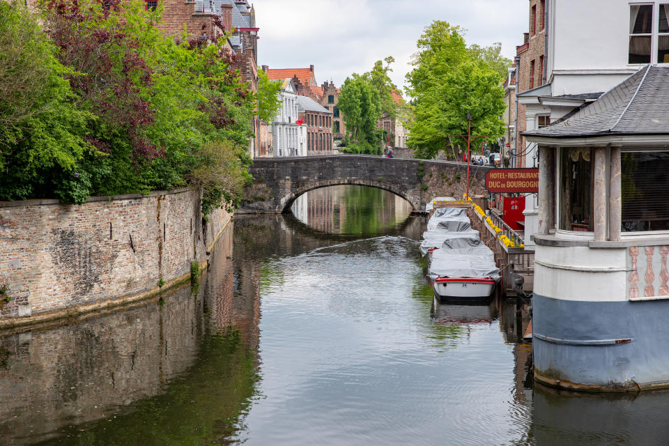 Illustration picture shows  the canals in the city center of Brugge, where fishes have been returning since the touristic boats are no longer in use, Wednesday 29 April 2020. Belgium is in its seventh week of confinement in the ongoing corona virus crisis. The government has announced a phased plan to attempt an exit from the lockdown situation in the country, continuing to avoid the spread of Covid-19. BELGA PHOTO KURT DESPLENTER (Photo by KURT DESPLENTER/BELGA MAG/AFP via Getty Images)
