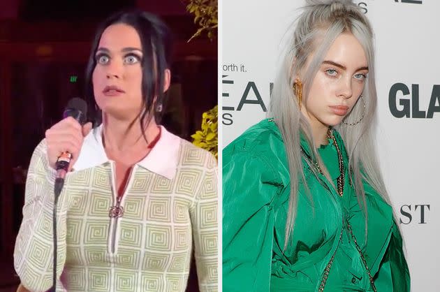 Katy Perry in 2023 and Billie Eilish in 2017