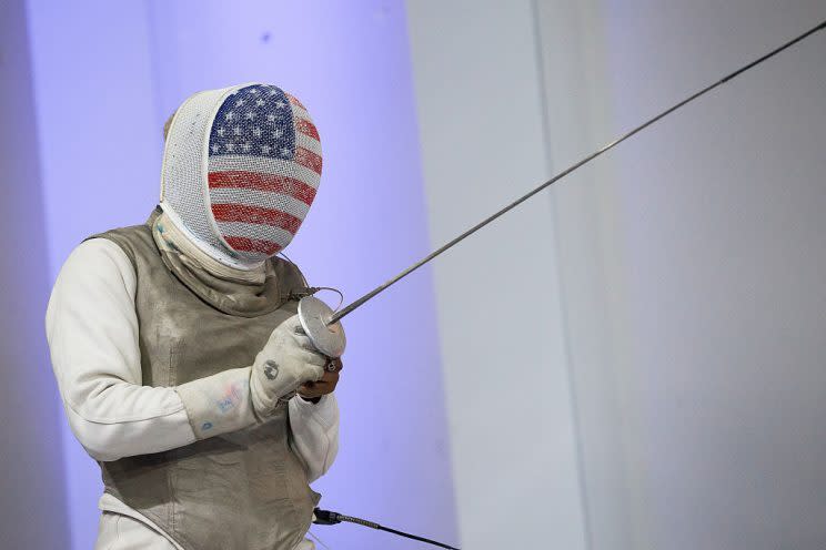 Nzingha Prescod adjusts her weapon during the Women&#x002019;s foil competition at the Pan American Fencing Championships,&#xa0;June 23, 2016,&#xa0;in Panama City, Panama. (Photo:Devin Manky/Getty Images)