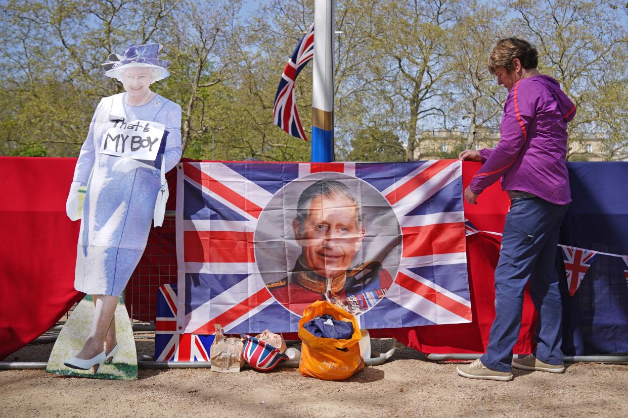 Royal fan Ardis Ryberg from Arkansas, US, who is camping out on The Mall, near Buckingham Palace in central London, ahead of the coronation of King Charles III (PA)
