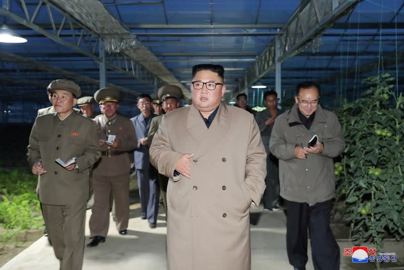 North Korean leader Kim Jong Un visits the Jungphyong Vegetable Greenhouse Farm and Tree Nursery in Kyongsong County