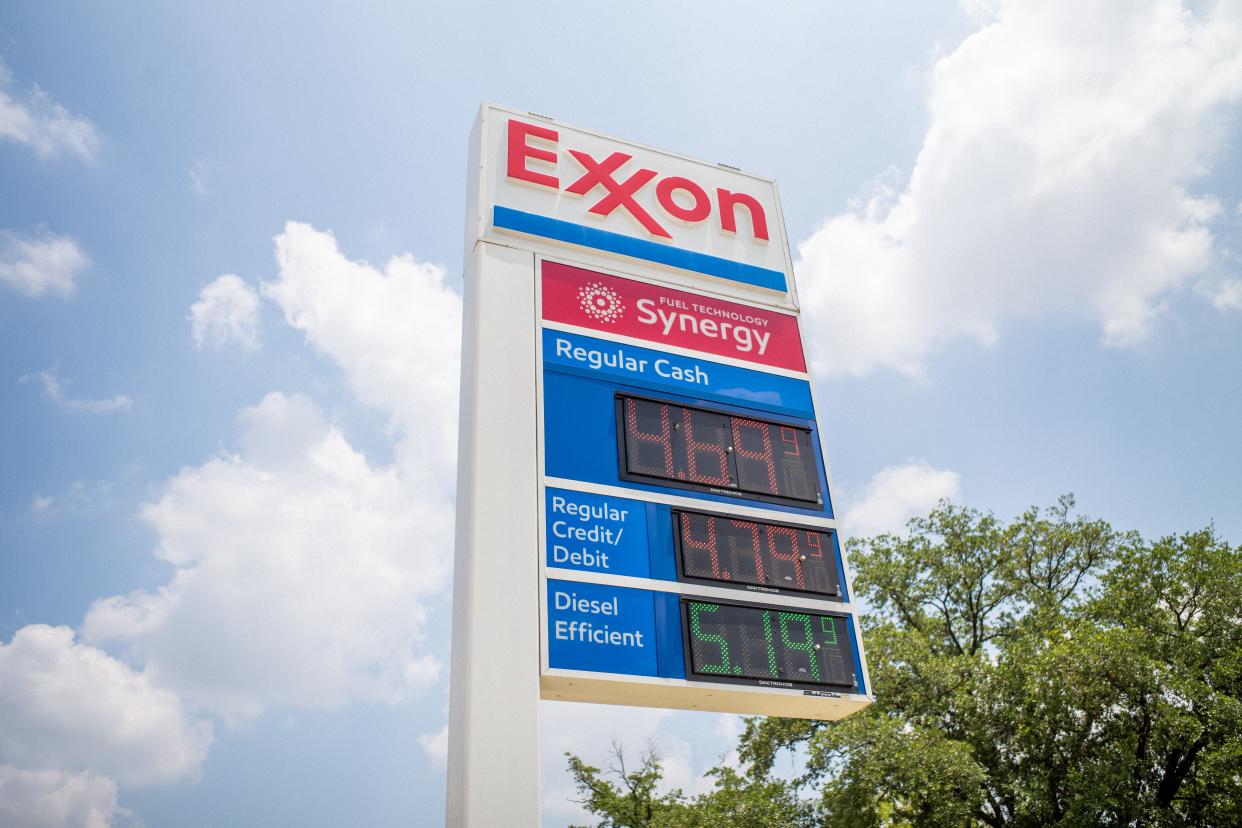 Gas prices are seen on an Exxon Mobil gas station sign on June 09, 2022 in Houston, Texas. Gas prices are breaching record highs as demand increases and supply fails to keep up. There are now over 10 states where the average price of gasoline is $5 a gallon or higher.