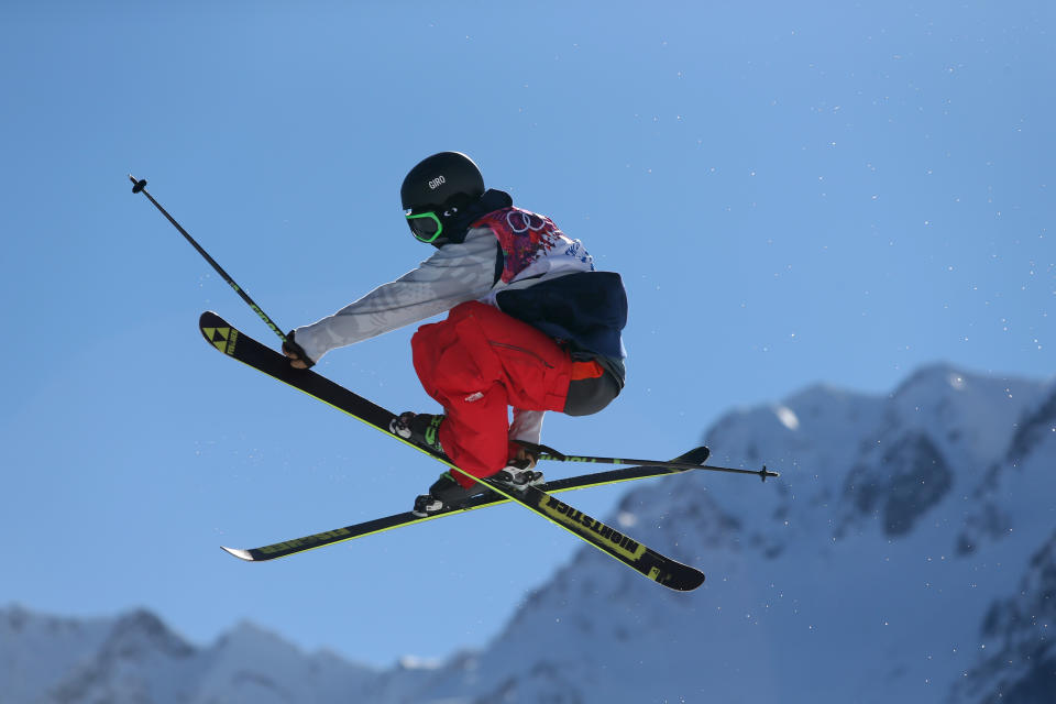 Joss Christensen of the United States competes in the men's ski slopestyle final to win the gold medal at the Rosa Khutor Extreme Park, at the 2014 Winter Olympics, Thursday, Feb. 13, 2014, in Krasnaya Polyana, Russia. (AP Photo/Sergei Grits)