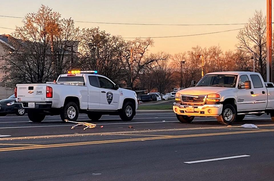 A man trying to cross South Bonnyview Road east of Bechelli Lane on Friday morning, Feb. 11, 2022, was struck by a pickup and later died at Mercy Medical Center.