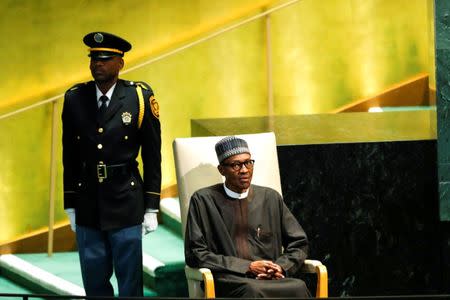 FILE PHOTO: Nigerian President Muhammadu Buhari waits to address the United Nations General Assembly in New York, U.S. September 20, 2016. REUTERS/Eduardo Munoz/File Photo