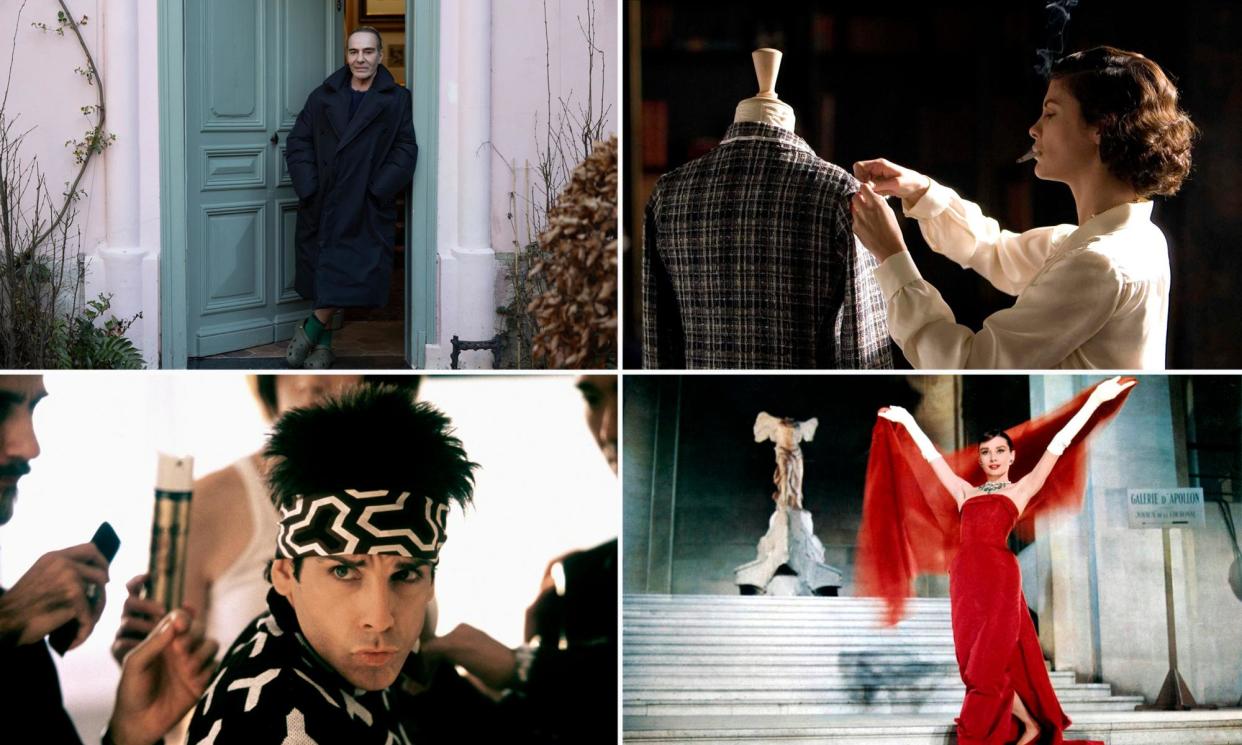 <span>Clockwise from top left: ‘sharp scrutiny’ in High & Low: John Galliano; Audrey Tautou in Coco Before Chanel; Audrey Hepburn in Funny Face; Ben Stiller in the ‘lovably goofy’ Zoolander.</span><span>Composite: Allstar; Paramount; Kobal/ Rex/Shutterstock</span>