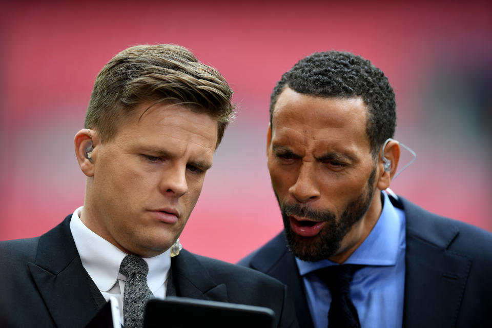 Jake Humphrey and Rio Ferdinand at a 2017 FA Cup semi final