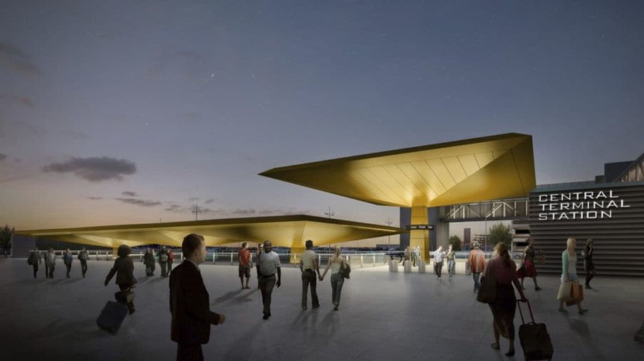 Renderings of the new central station square at Luton - Credit: Luton Airport