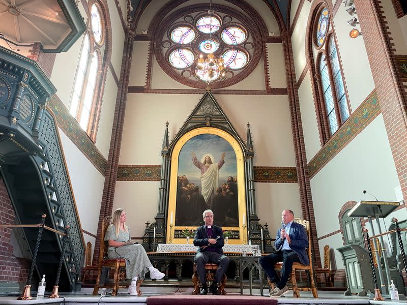 Nicolai Tangen, CEO of Norges Bank Investment Management, speaks at Trinity Church in Arendal