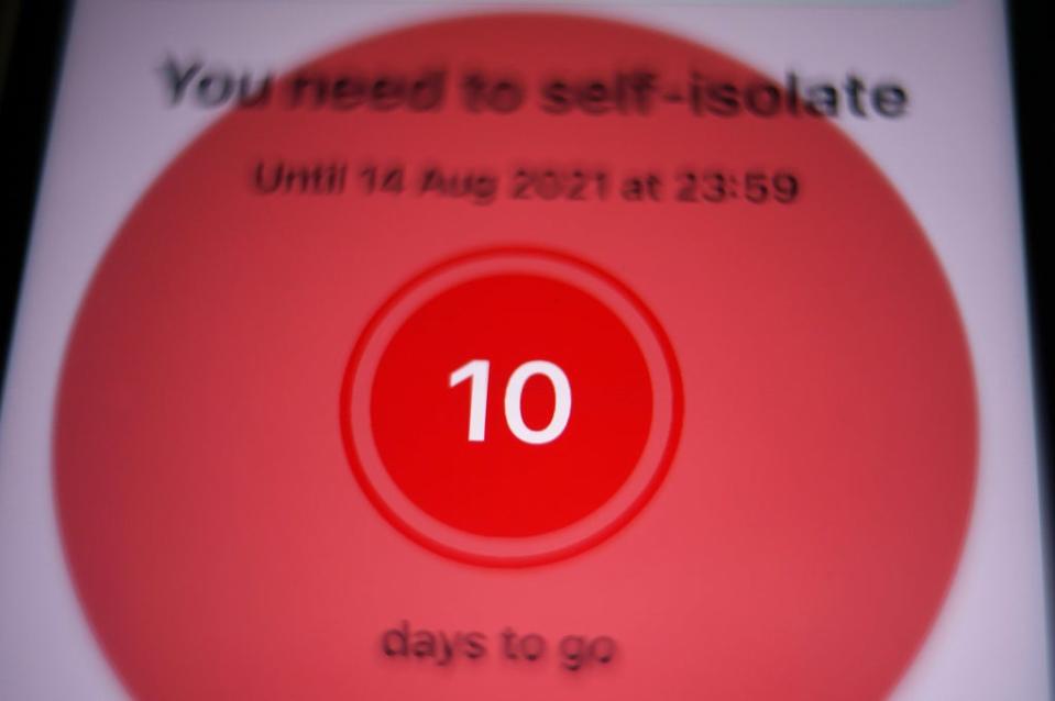 A message to self-isolate, with ten days of required self-isolation remaining (PA) (PA Wire)