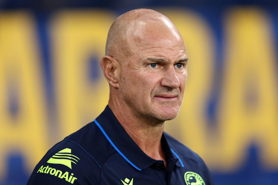 SYDNEY, AUSTRALIA - MARCH 09: Eels coach, Brad Arthur looks on at full-time during the round one NRL match between Parramatta Eels and Canterbury Bulldogs at CommBank Stadium, on March 09, 2024, in Sydney, Australia. (Photo by Brendon Thorne/Getty Images)