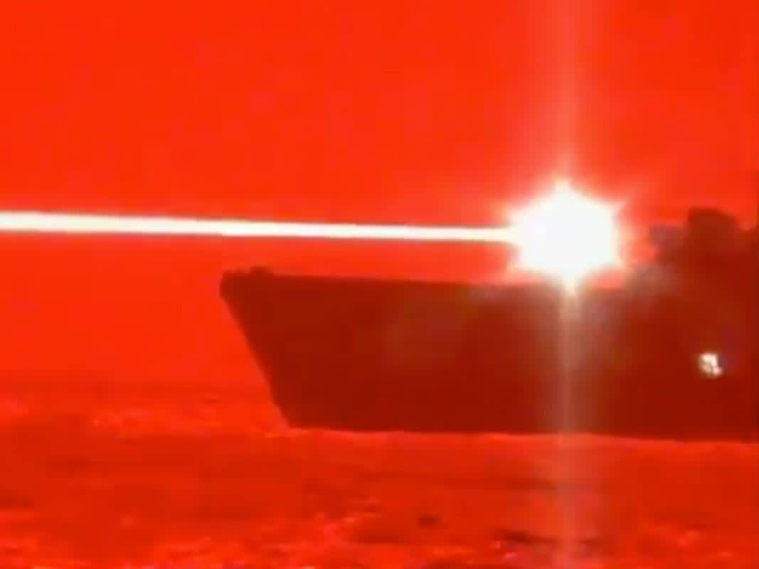USS Portland fires laser weapon: Screengrab US Navy