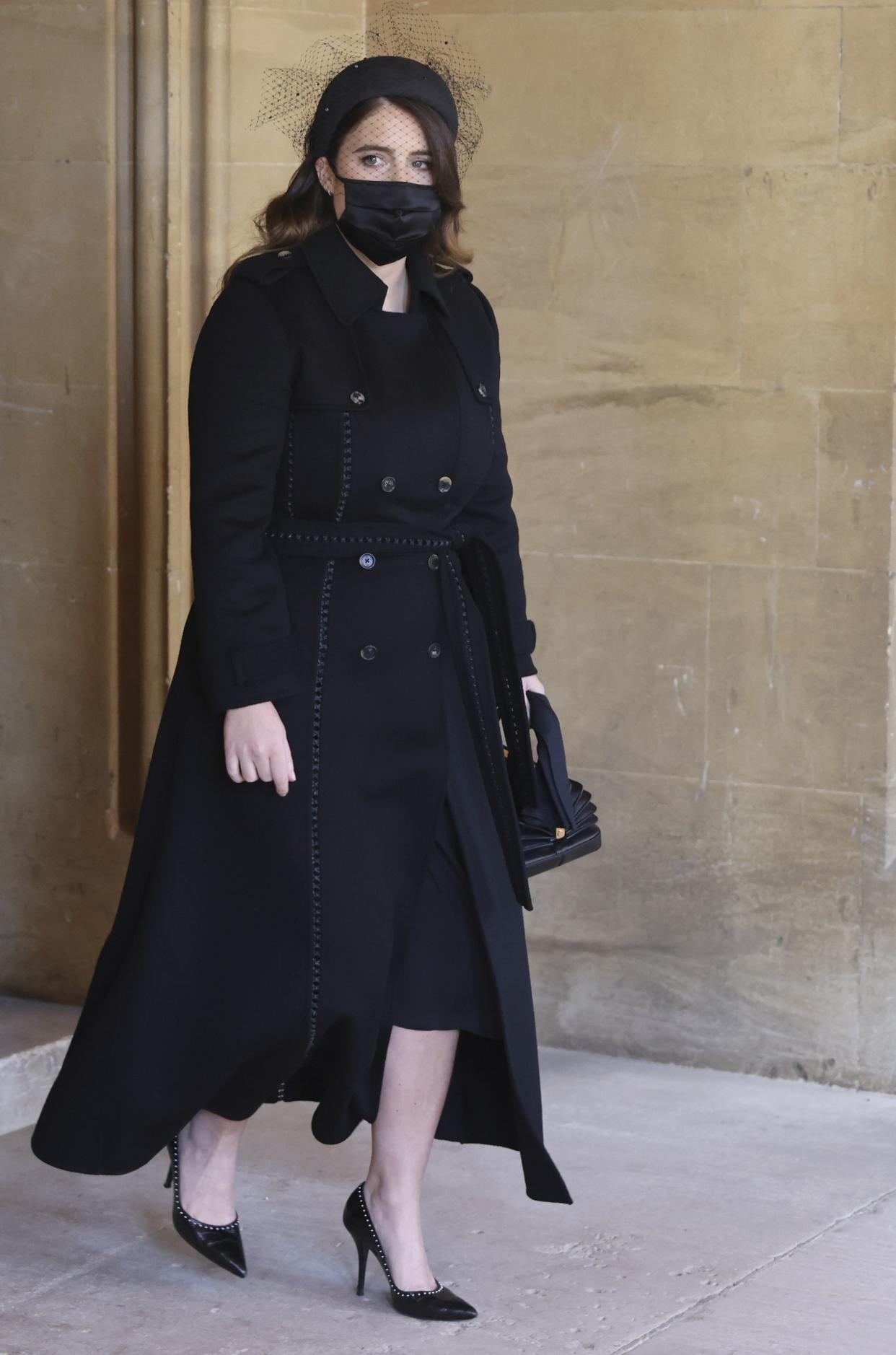 Princess Eugenie attends the funeral of Britain's Prince Philip inside Windsor Castle in Windsor, England, Saturday, April 17, 2021.