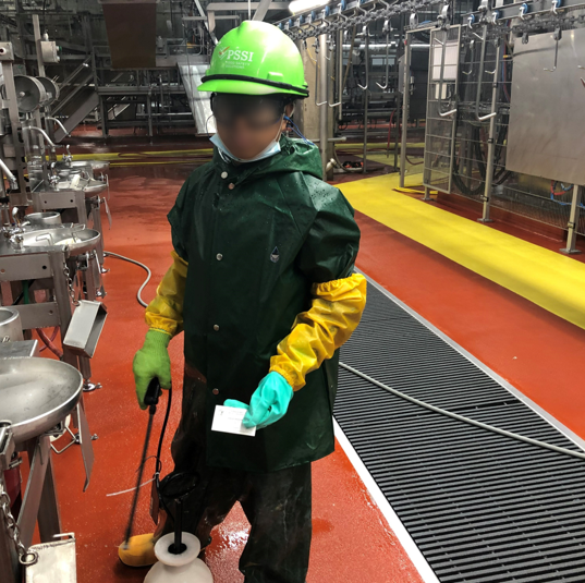 A child found working the overnight sanitation shift in a meat packing plant in Nebraska in 2022 by U.S. Department of Labor investigators.