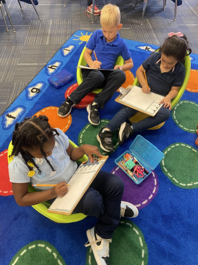 The kindergarteners in Bethany Helms' class at Kennedy Primary Academy have new classroom items because of a fulfilled Teacher Wish List