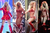 <p>Ahead of being honored with the Millennium Award at the 2016 Billboard Music Awards, Britney performed a medley of some of her greatest hits in an ultra high-energy set, in which she graced the audience with one of her signature costume reveals. </p> <p>The hit mix started off with "Work B—," before moving into "Womanizer." The set saw Britney straddling an enormous guitar while singing "I Love Rock 'n' Roll," dancing around a pole during "I'm a Slave 4 U" and ending on "Toxic." </p>