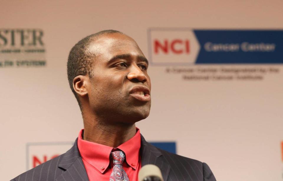 Florida Surgeon General Dr. Joseph Ladapo speaks during a press conference at the Don Soffer Clinical Research Center at the University of Miami on Tuesday, May 17, 2022.