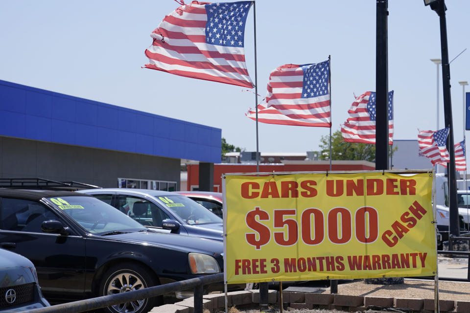 Used cars for sale are on display on Thursday, June 24, 2021, in Oklahoma City. Prices for used cars have soared so high, so fast, that buyers are being increasingly priced out of the market. (AP Photo/Sue Ogrocki)