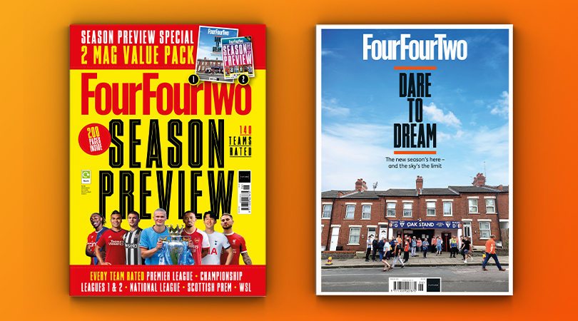  The bag and the cover of FourFourTwo's 2023-24 Season Preview issue 