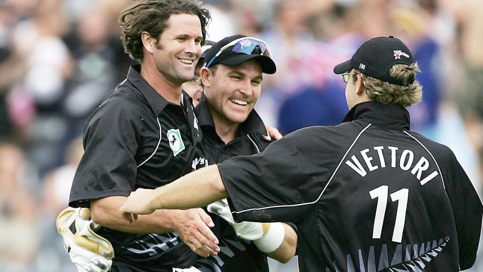 Chris Cairns, pictured here with teammates Daniel Vettori and Brendon McCullum during an ODI in 2006.