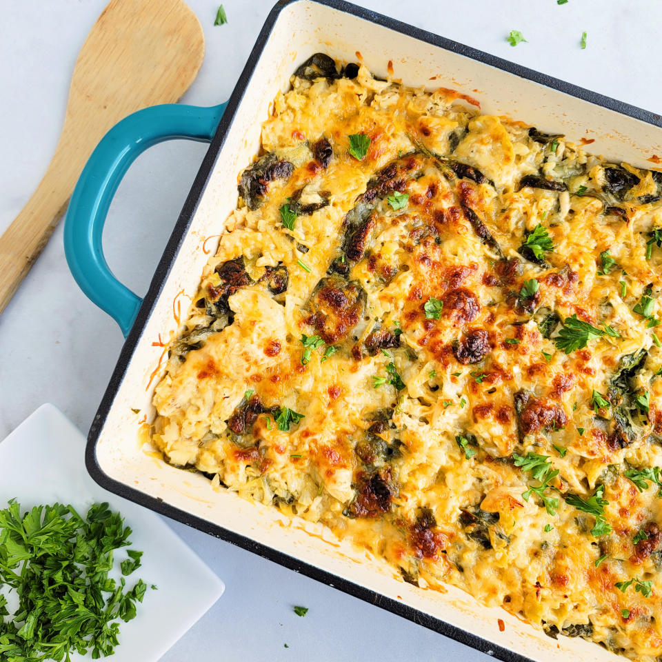 Spinach & Artichoke Casserole with Chicken and Cauliflower Rice