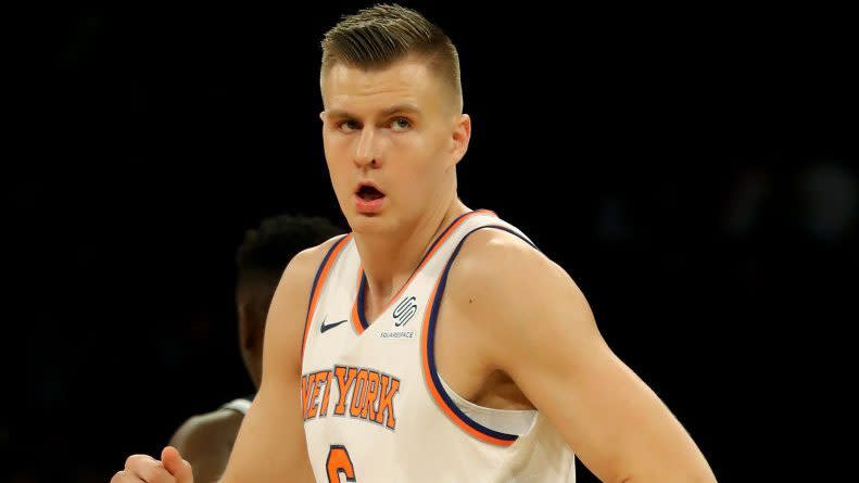 New York Knicks forward Kristaps Porzingis suffered a sprained ankle against the Miami Heat on Wednesday. (AP)