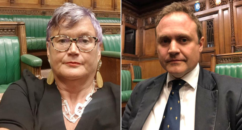 MPs Carolyn Harris and Tom Tugendhat took these selfies in the chamber on Tuesday, hours after the ruling. (PA)