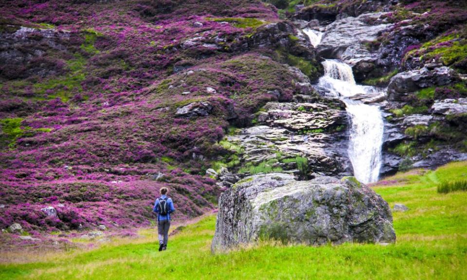 Falls of Unich and hiking trail in Cairngorm National Park.