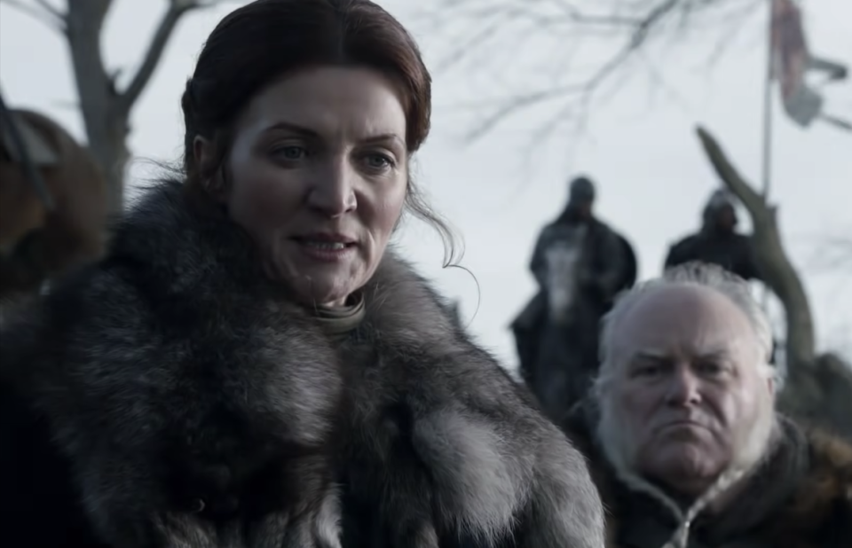 Catelyn talking to a captive Jaime