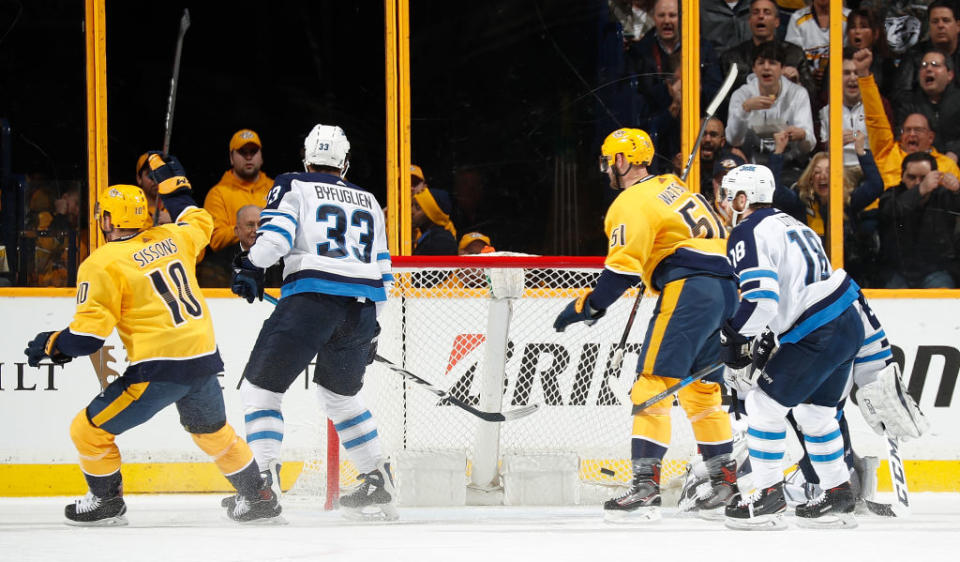 Austin Watson (51) scores the first of two short-handed goals, 34 seconds before <span>Viktor Arvidsson completed a little piece of</span> franchise history.